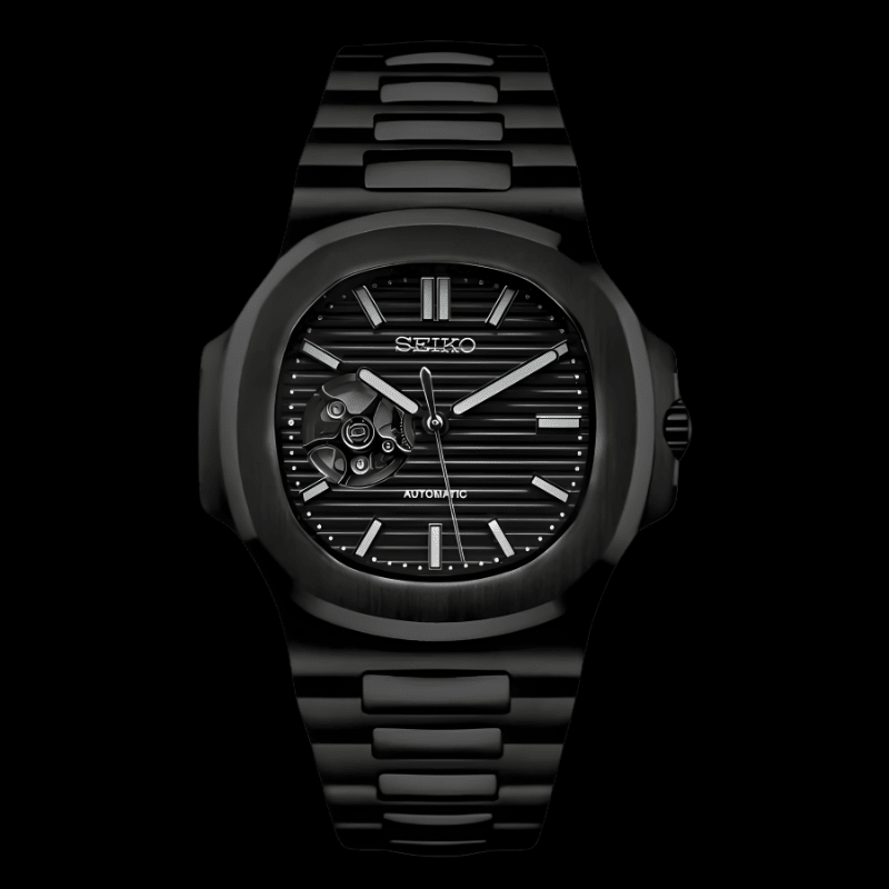 Nautiko Open Heart All Black | Seiko Nautilus Mod – HourHand