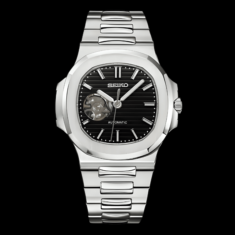 Nautiko Open Heart Black | Seiko Nautilus Mod – HourHand