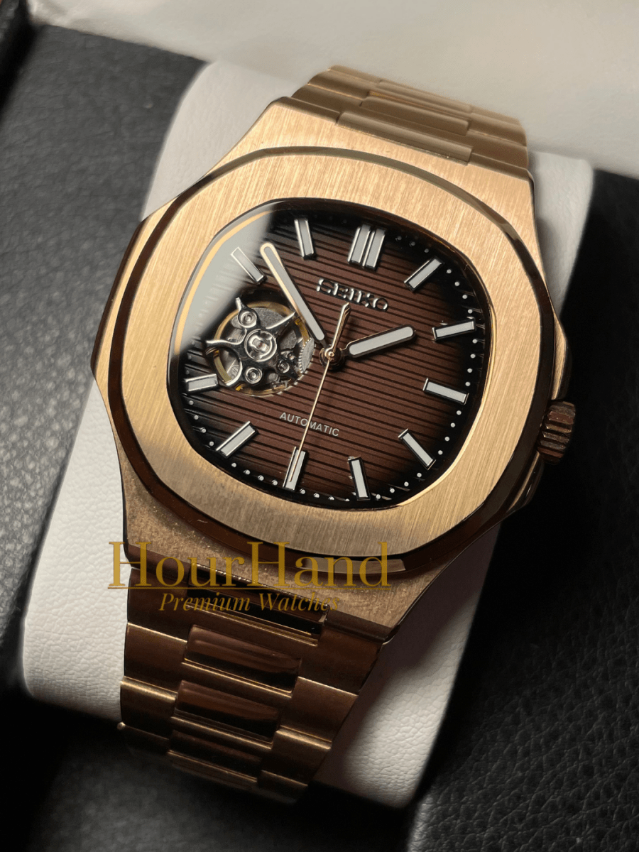 Nautiko Open Heart Rose Brown | Seiko Nautilus Mod – HourHand