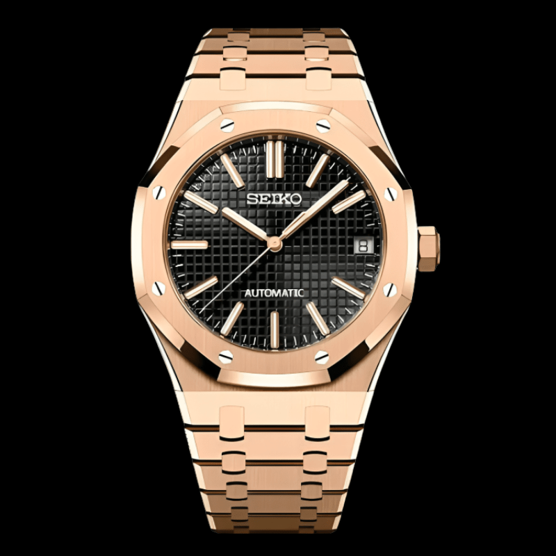 Royal Seikoak Rose Gold Black | Seiko Royal Oak Mod – HourHand