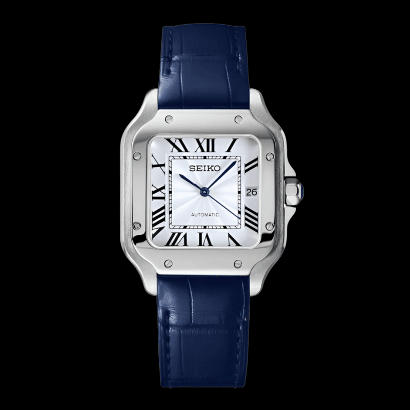Santeiko Blue Leather & White | Seiko Santos Mod – HourHand