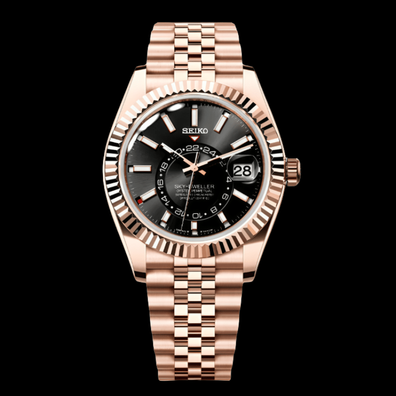Seikdweller Rose Gold Black | Seiko Sky-Dweller Mod – HourHand