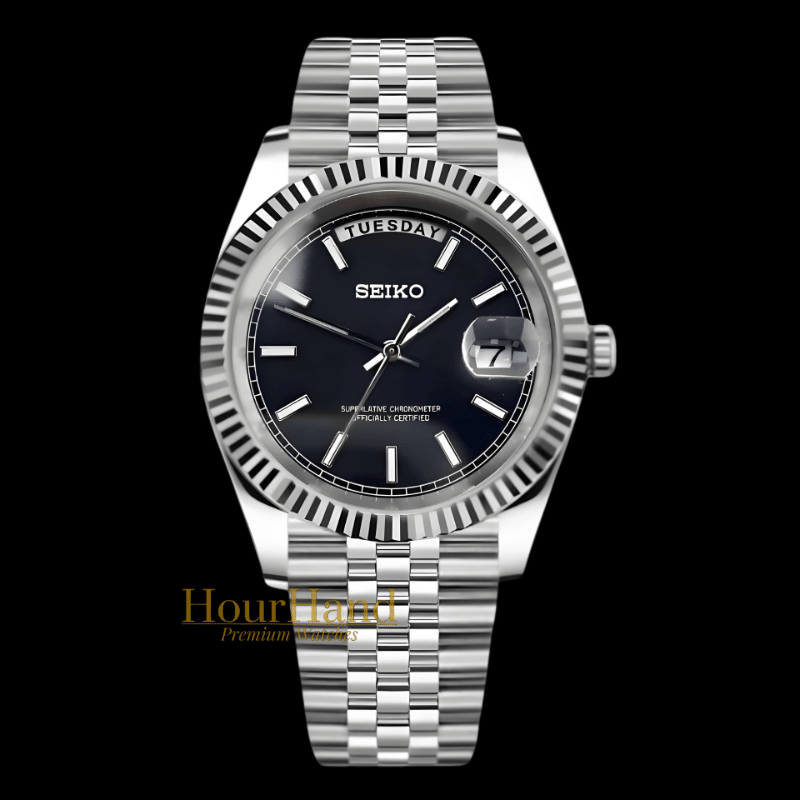 Seikodate Classic Black | Seiko Day-Date Mod – HourHand