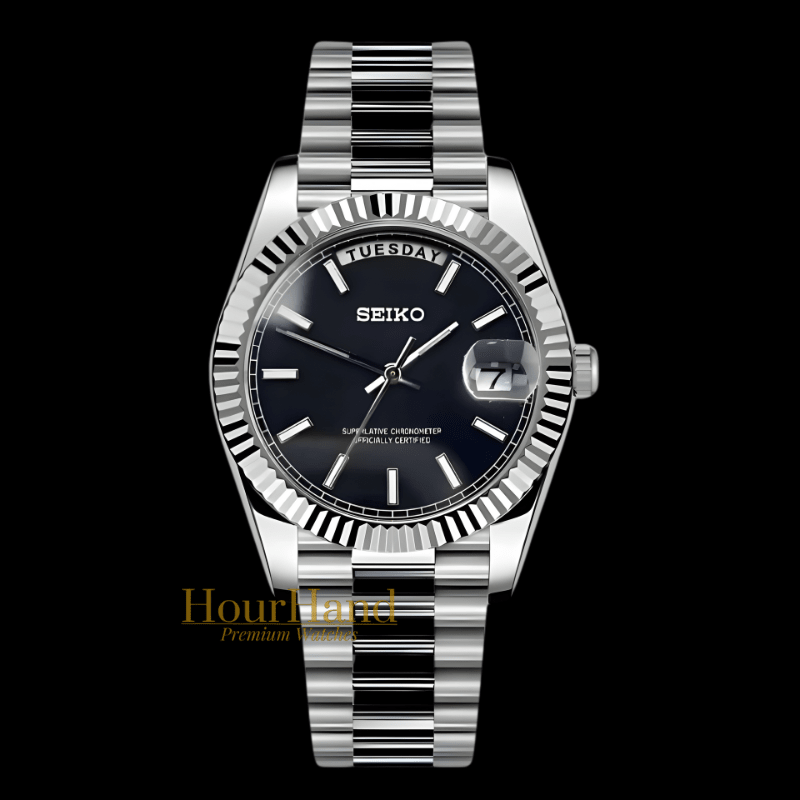 Seikodate Classic Black | Seiko Day-Date Mod – HourHand