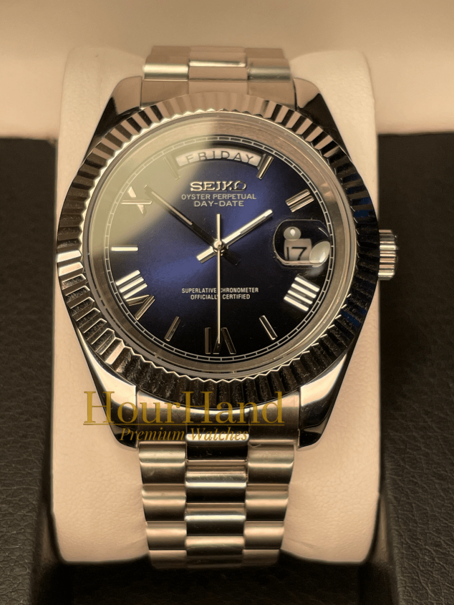 Seikodate Roman Navy Blue | Seiko Day-Date Mod – HourHand