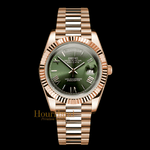 Seikodate Rose Gold Olive Green Roman | Seiko Day-Date Mod – HourHand