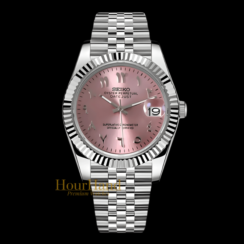 Seikojust Pink Arabic dial | Seiko Datejust Mod – HourHand