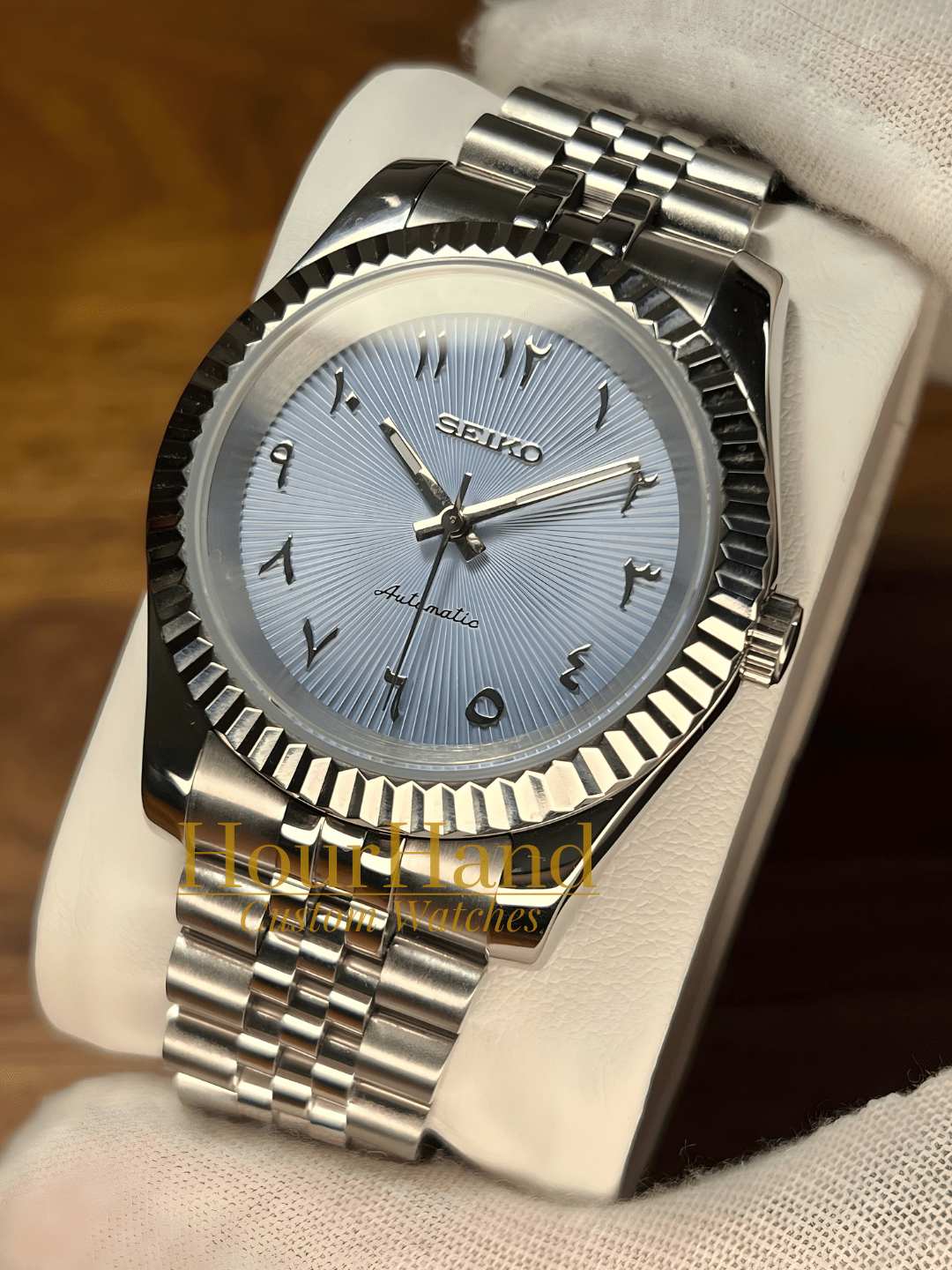 Seikojust Ice Blue 3D Arabic dial | Seiko Datejust Mod – HourHand