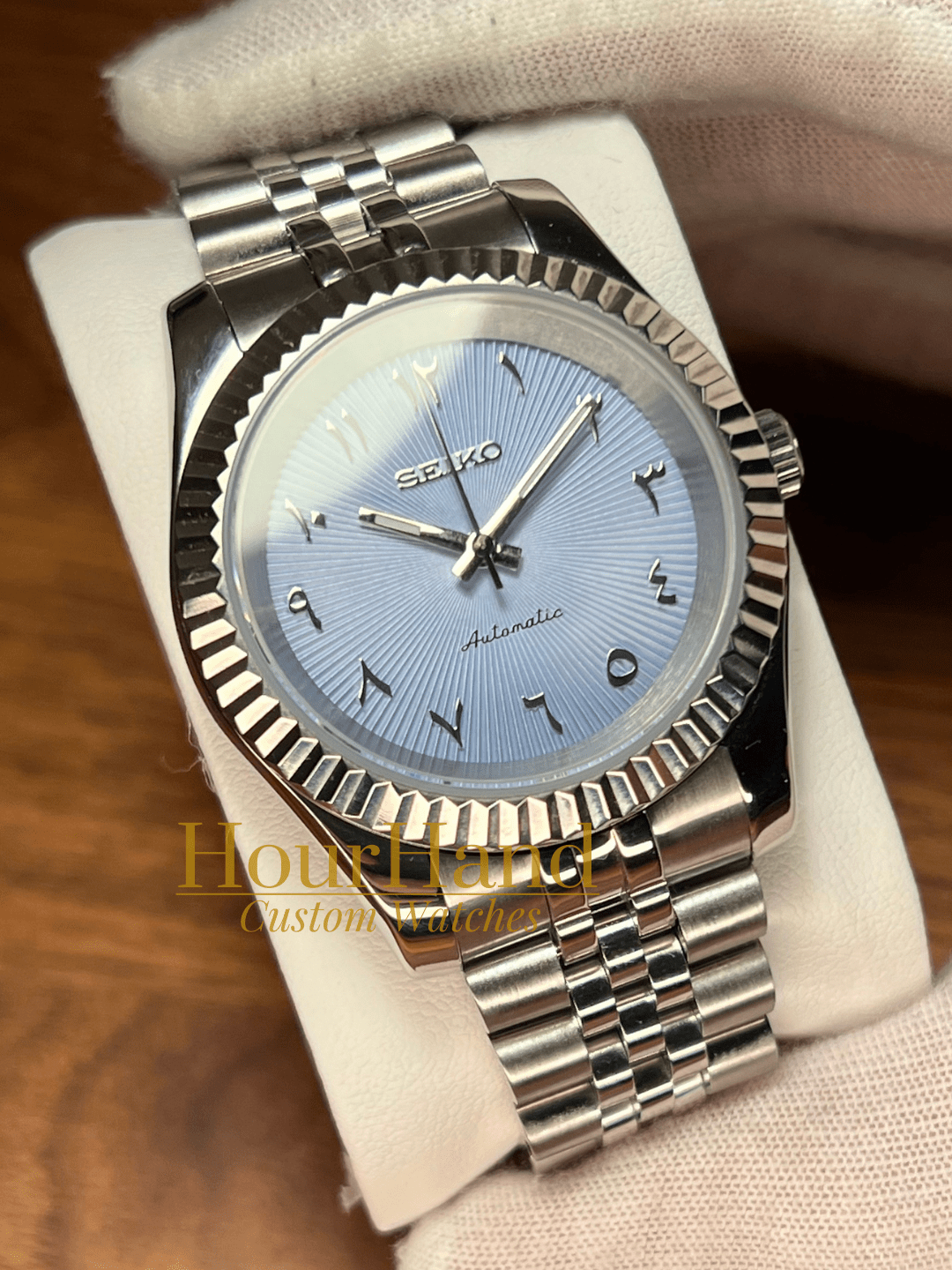 Seikojust Ice Blue 3D Arabic dial | Seiko Datejust Mod – HourHand