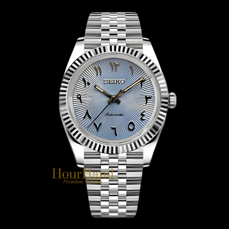 Seikojust Ice Blue 3D Arabic dial | Seiko Datejust Mod – HourHand