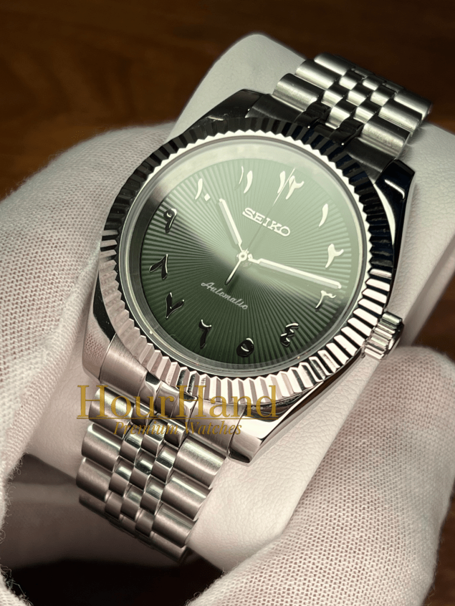 Seikojust Olive Green 3D Arabic | Seiko Datejust Mod – HourHand