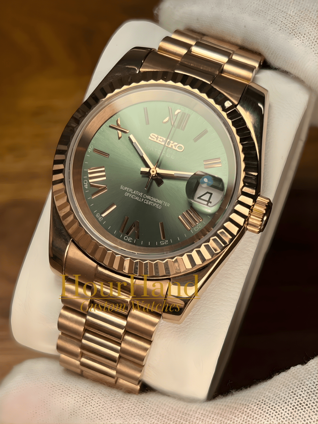 Seikojust | Rose Gold - Olive Green Roman - HourHand Watches