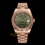 Seikojust | Rose Gold - Olive Green Roman - HourHand Watches