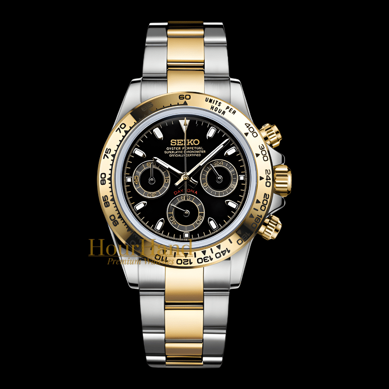 Seitona Gold & Silver [Black] | Seiko Daytona Mod – HourHand