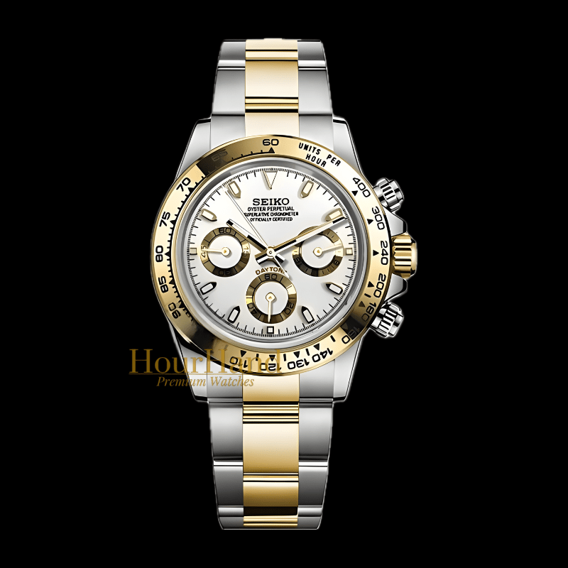Seitona Silver & Gold [White] | Seiko Daytona Mod – HourHand
